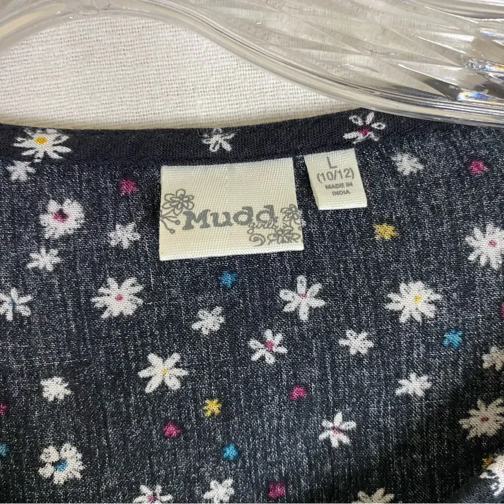 Mudd Top Girls Black Multi Color Button Down Tie Waist Floral Flare Sleeves 10